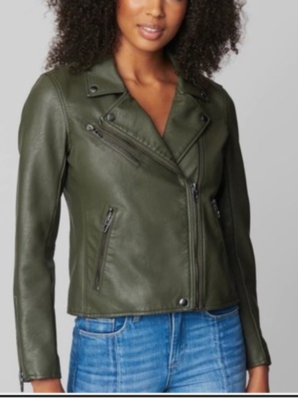 Blank NYC Olive Green Leather Moto Jacket